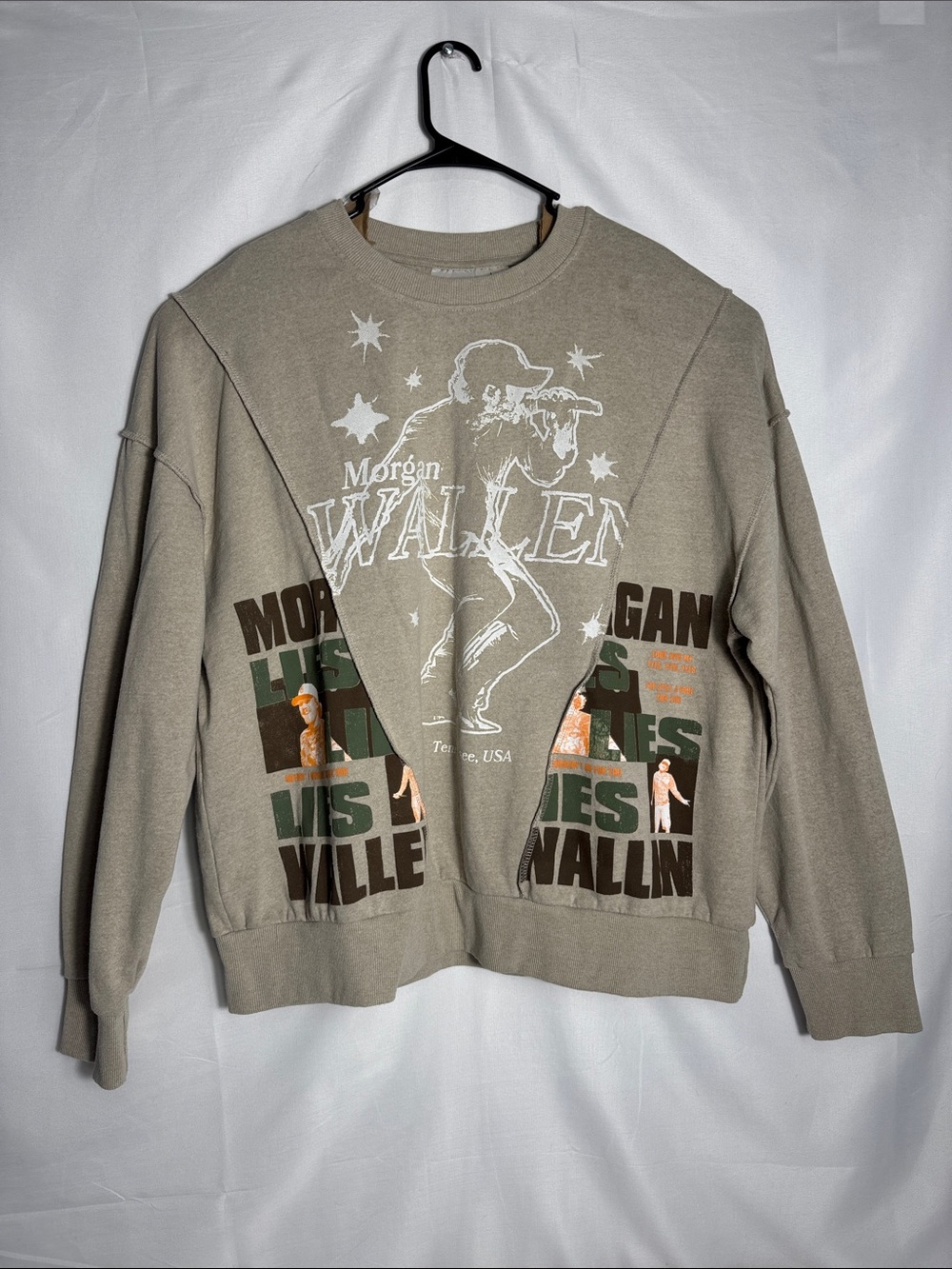 Morgan Wallen Graphic Crewneck Sweater in Olive/Light Brown Size Large